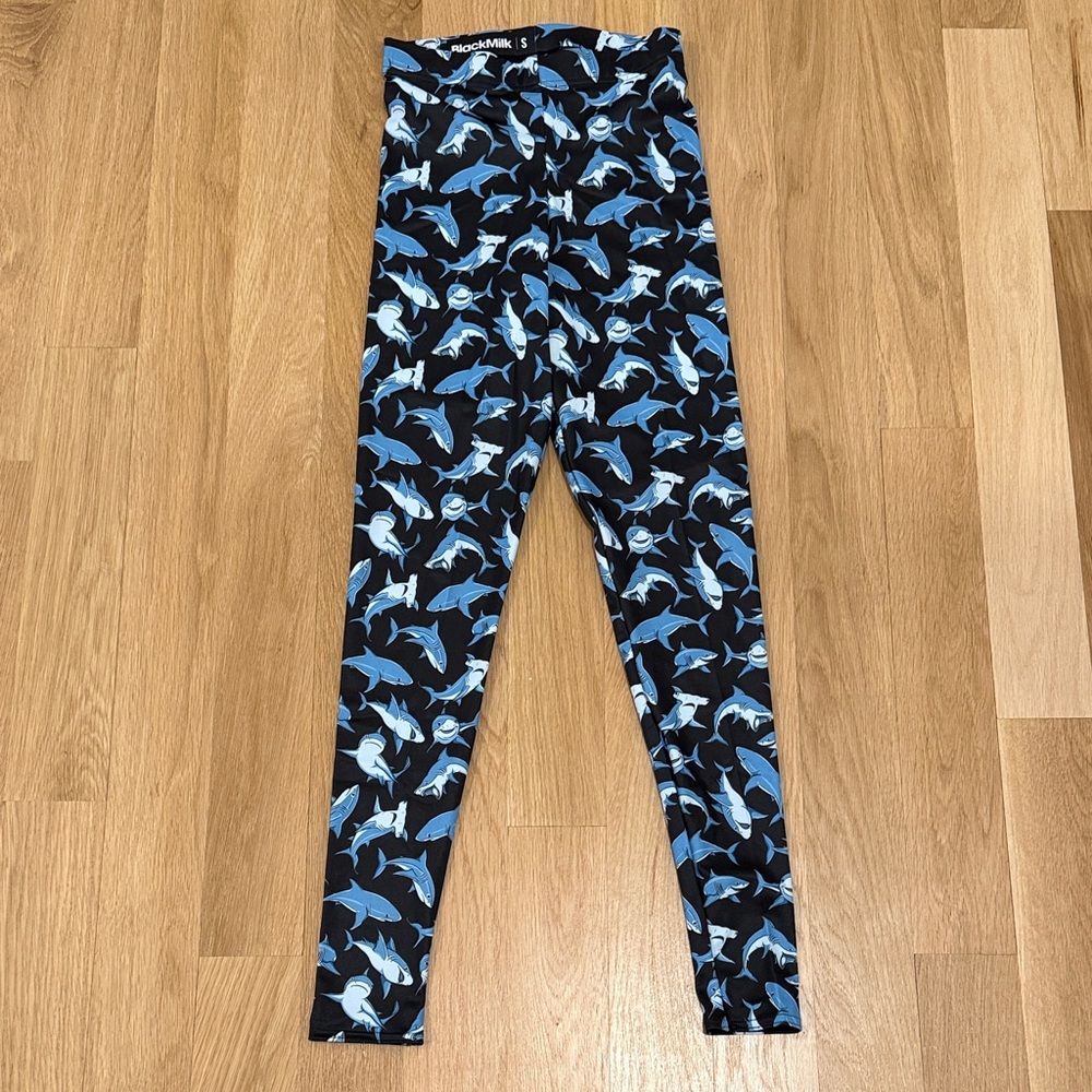 Blackmilk Black and Blue Shark Print Leggings